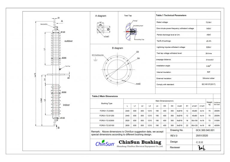 72.5kV RIS Wall Bushing EUROPE ChinSun® 12kV 550kV Transformer