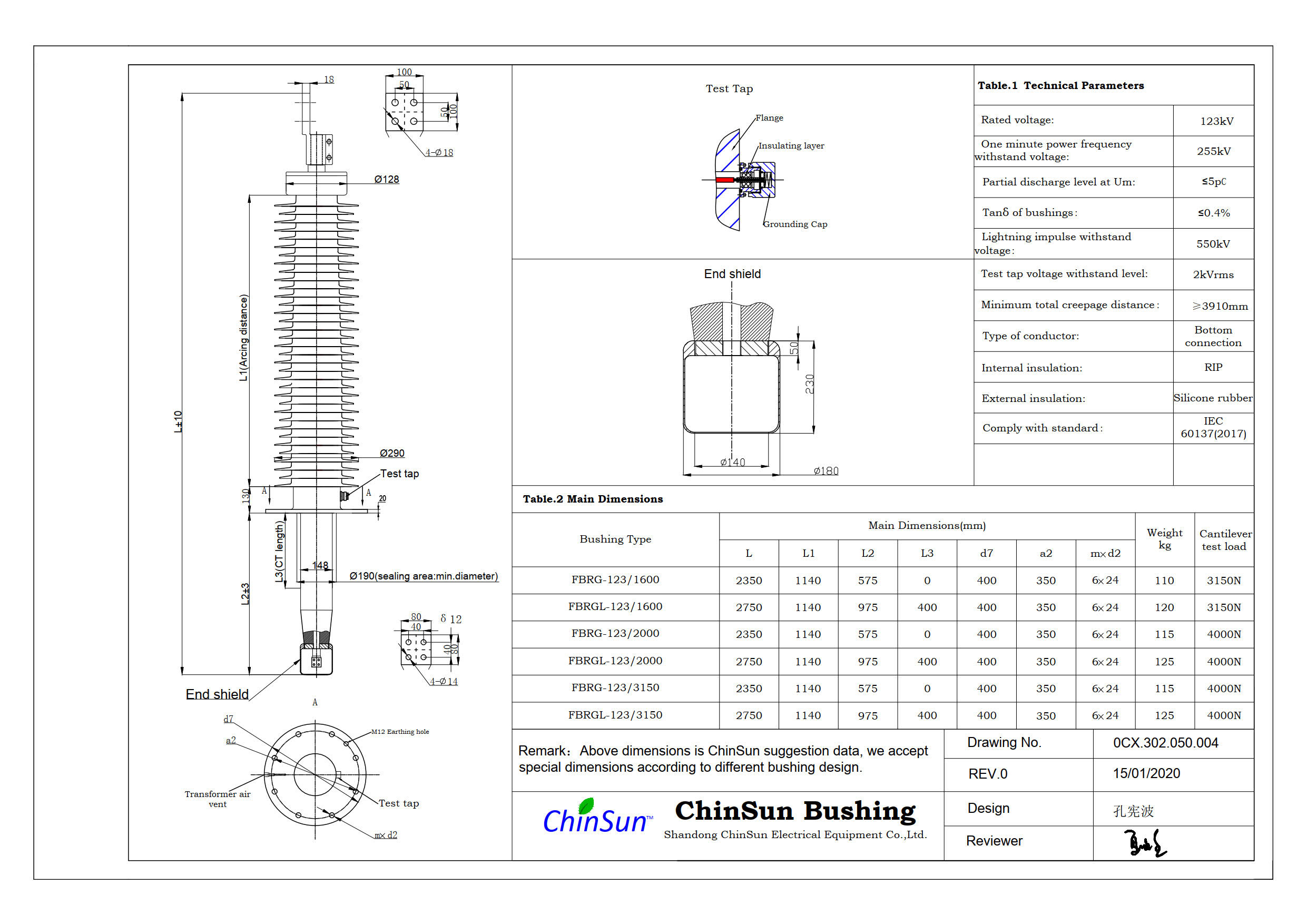 Drawing-transformer bushing-123kV_Silicone rubber-BC-ChinSun