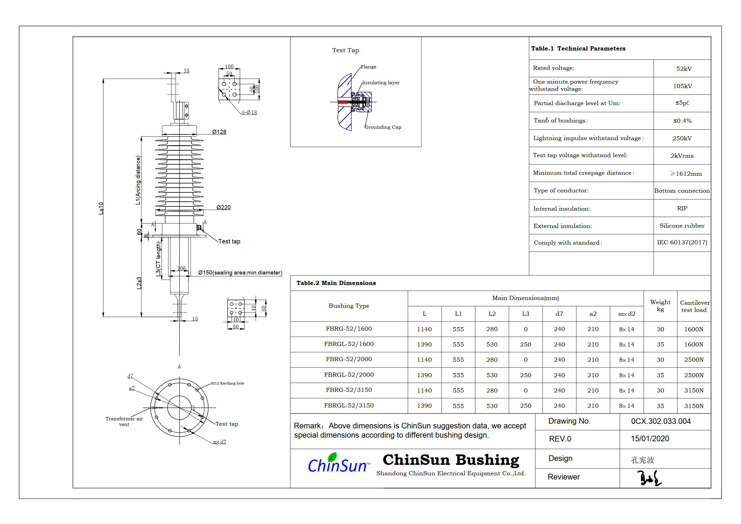 Drawing-transformer bushing-52kV_silicone rubber-BC-ChinSun