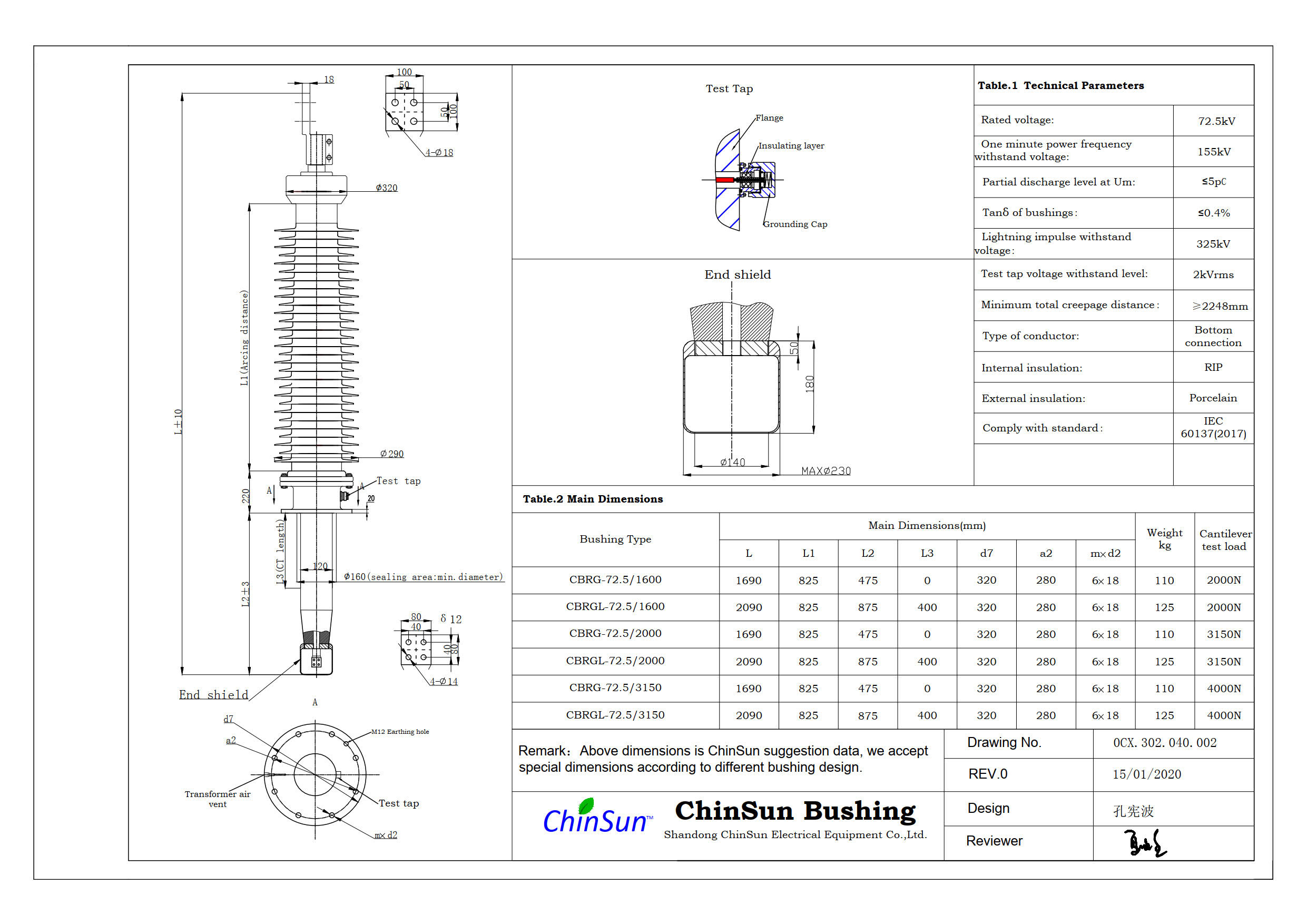 Drawing-transformer bushing-72.5kV_Porcelain-BC-ChinSun