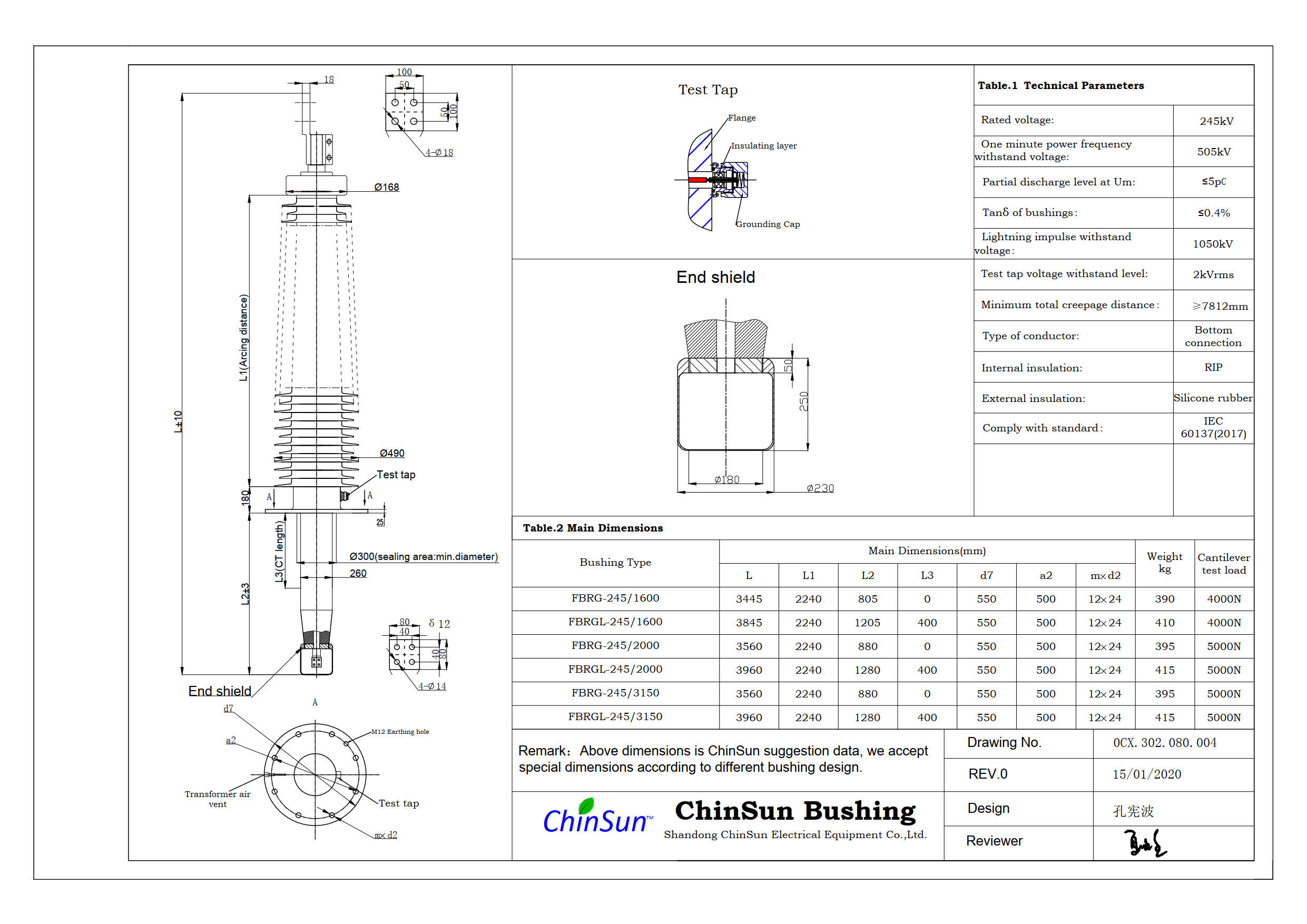 Drawing-transformer bushing-245kV silicone rubber-BC-ChinSun